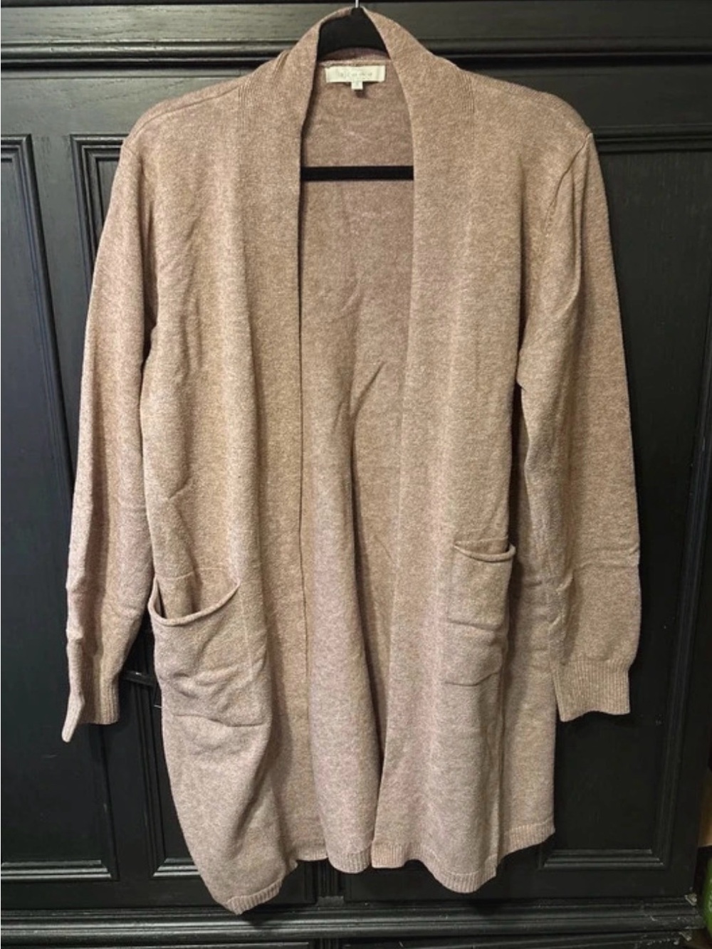 Cozy Open-Front Long Cardigan Sweater in Taupe